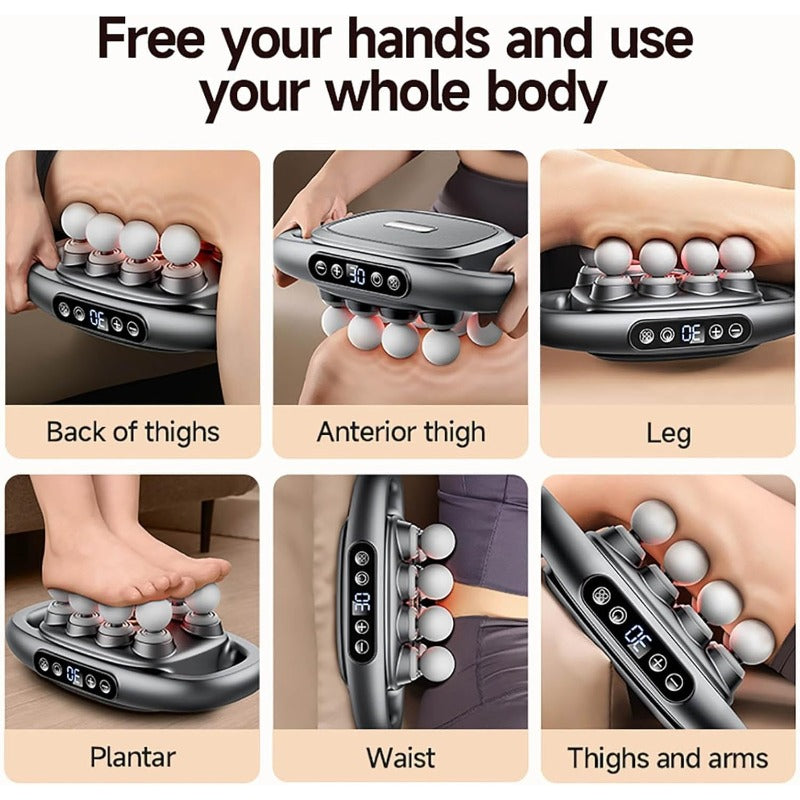 Evasea 8-Head Deep Tissue Massage Gun - Electric Muscle Massager with 16 Kneading Nodes, 9-Speed & 9-Mode Settings, Quiet Portable Device for Back, Legs, Arms, Hands-Free Operation, Type-C Fast Charge (Black) - Ideal Gift