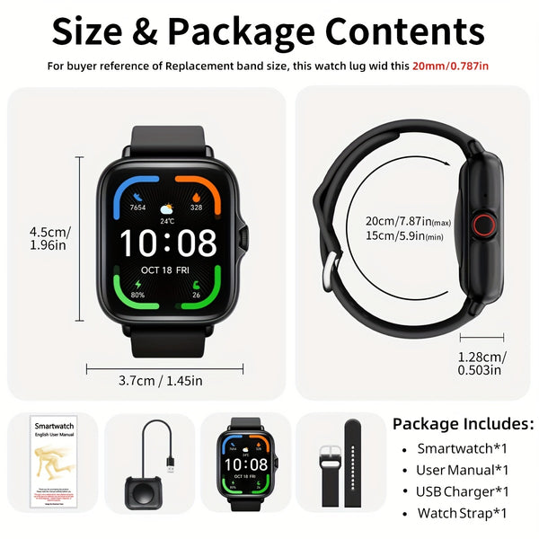 Sports Smart Watch, 1.83'' Full Touch Screen Display with Message, Answer Make Call Smartwatch, Monitoring, Sports Pedometer, Information Alerts, for iPhone Android Phones, Smartbands Fitness Watch for Women Men Friend Gift, Birthday Gift