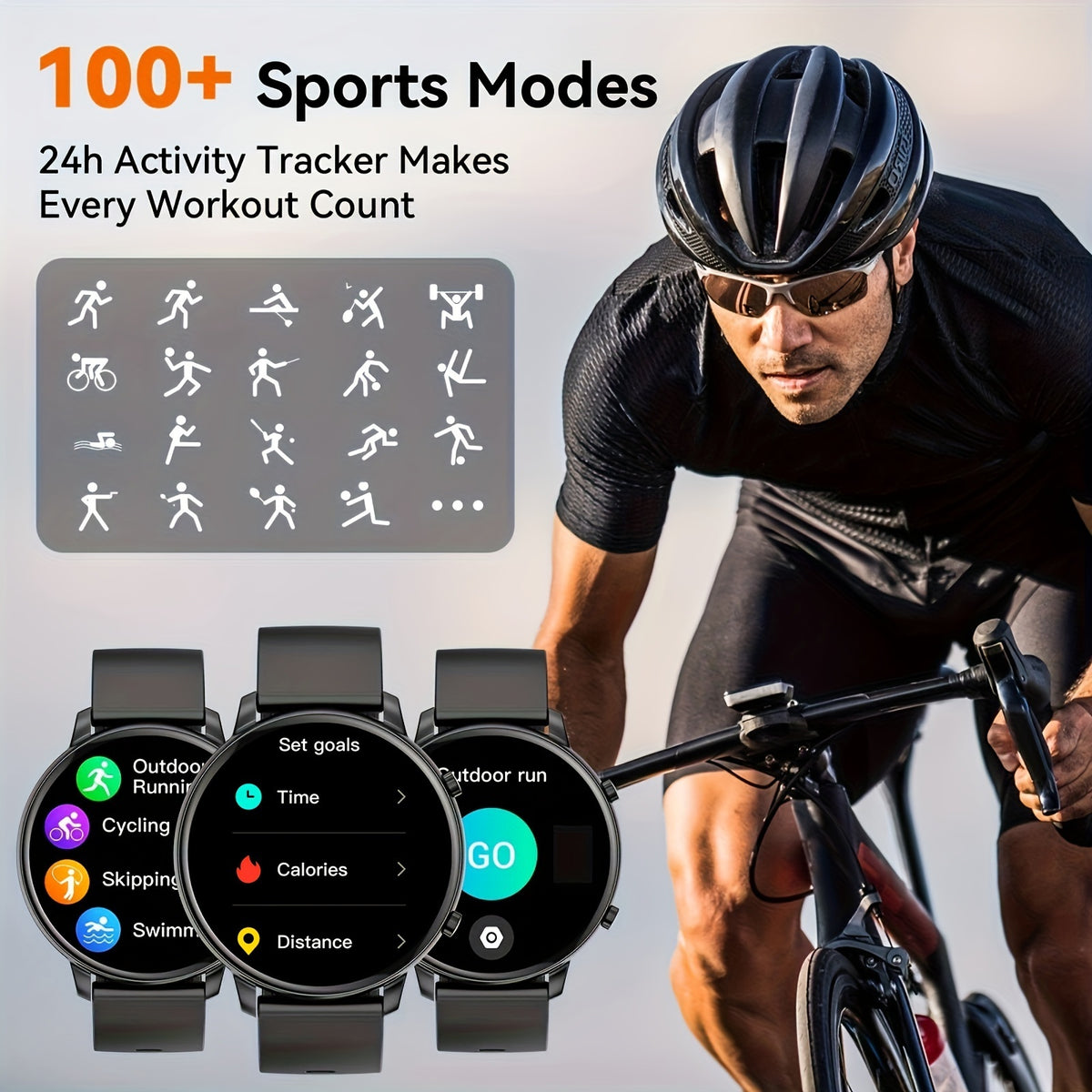 Smart Watch Fitness Tracker for Android Ios Mobile Phones, Sports Running Digital Watch with Sedentary Reminders, Music Control, Circular Touch Screen Smart Watch, Gift for Men Women