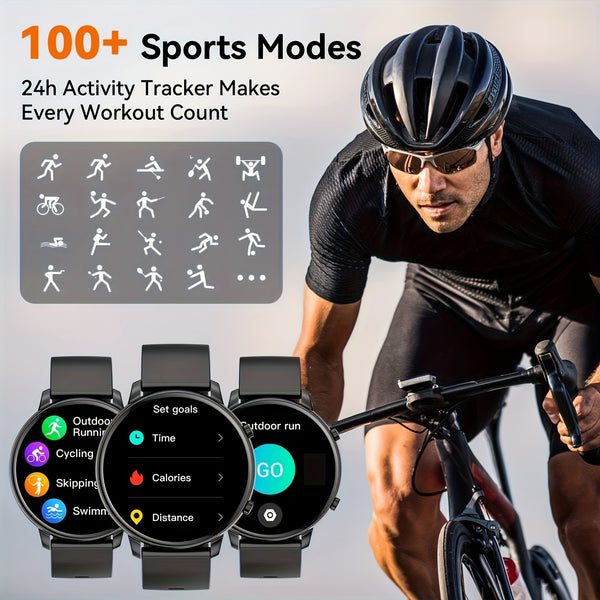 Smart Watch Fitness Tracker for Android Ios Mobile Phones, Sports Running Digital Watch with Sedentary Reminders, Music Control, Circular Touch Screen Smart Watch, Gift for Men Women