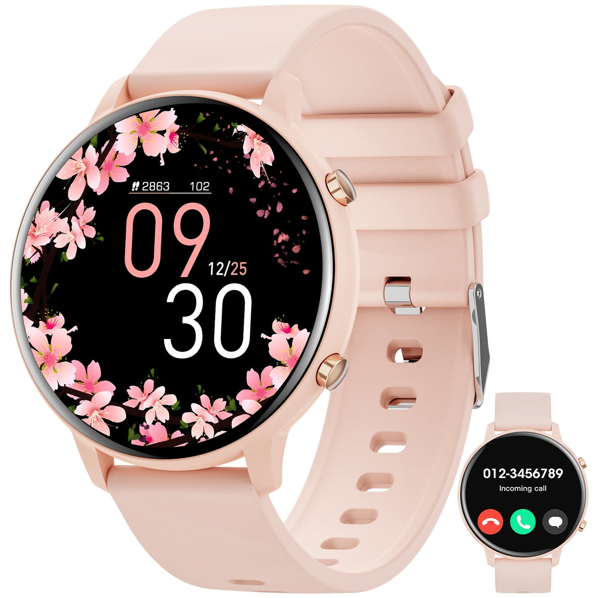 Smart Watch Fitness Tracker for Android Ios Mobile Phones, Sports Running Digital Watch with Sedentary Reminders, Music Control, Circular Touch Screen Smart Watch, Gift for Men Women