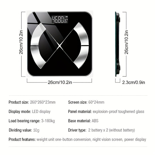 Wireless Smart LED Scale with App Connectivity - Battery Powered, Weight Tracking, Personal Care Electronics (Batteries Not Included)