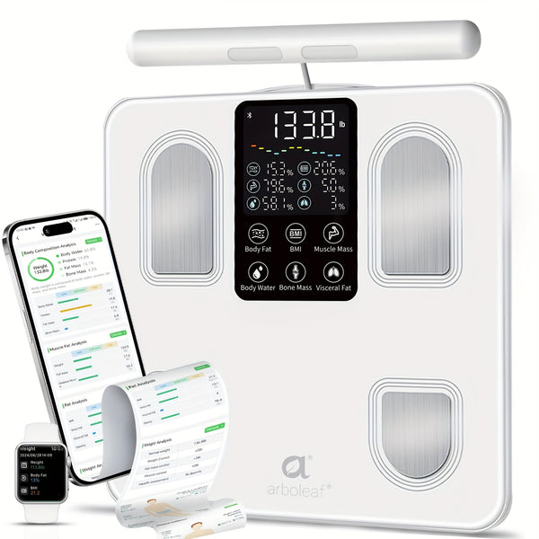 Arboleaf Smart Body Fat Scale With Sensory Handle-8-Electrode High Precision Body Composition Monitor With 26 Metrics, Large LED Display, BMI, Muscle & Fat Measurement, Compatible For Apple Health And Android Health, Suitable For Gym And Home Use