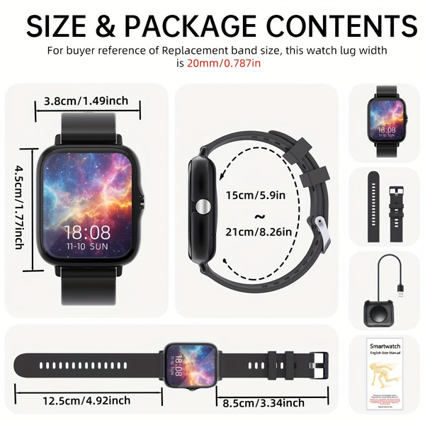 Wireless Smartwatch with 1.83'' HD Touchscreen – Smart Notifications, Sleep Tracking, Multi-Sport Modes, Large Battery | Compatible with iPhone & Android | Fitness Watch for Men & Women