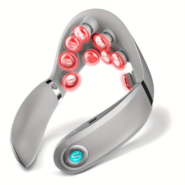 SKG Neck Massager with Heat Relax and Vibration, Portable Cordless Neck Massager, 9D Shiatsu Vibration and Deep Tissue Massage Shoulder Neck Massager, Electric Massager with 9 Tungsten Steel Massage Heads in Simulated Finger Shape, Suitable for