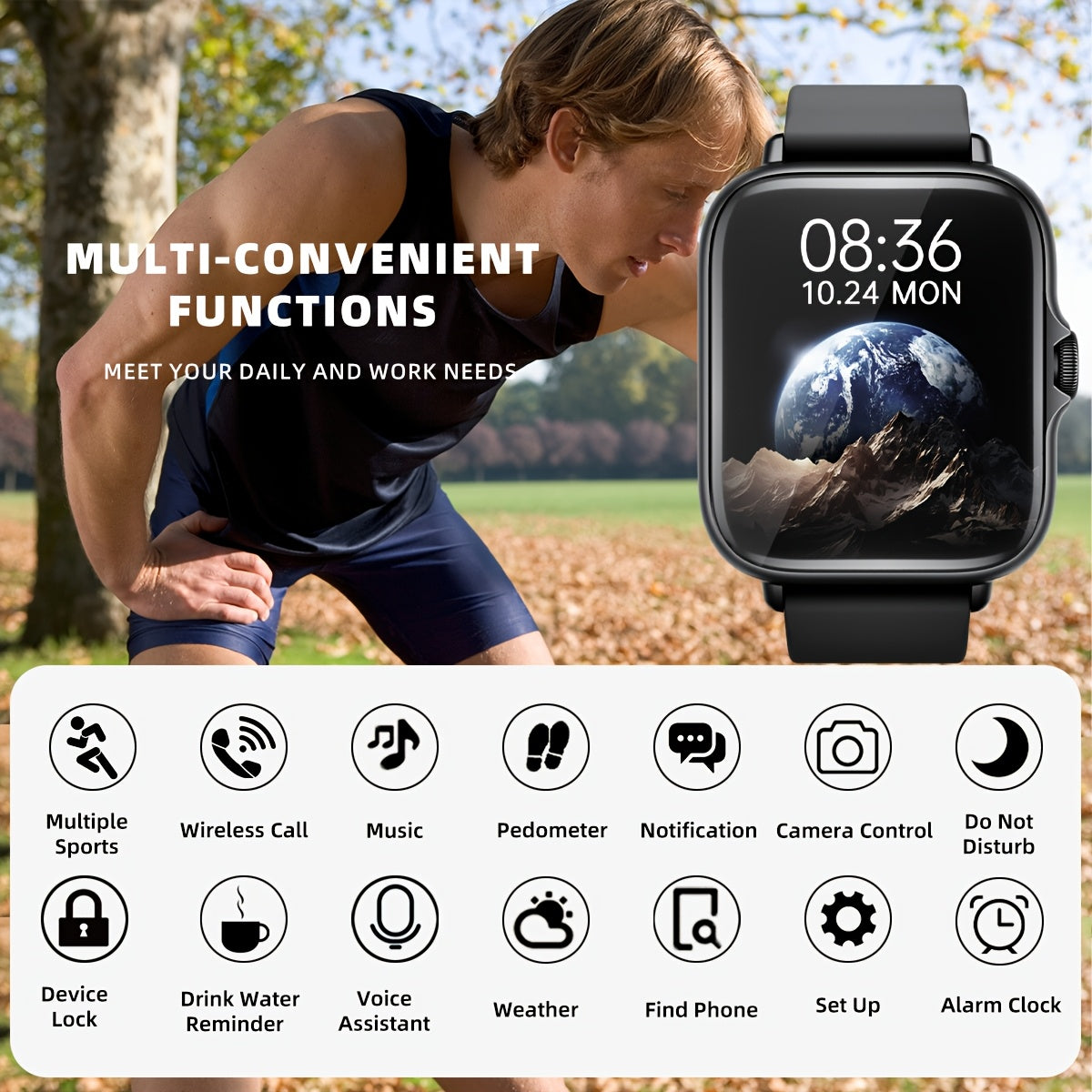 Sports Smart Watch, 1.83'' Full Touch Screen Display with Message, Answer Make Call Smartwatch, Monitoring, Sports Pedometer, Information Alerts, for iPhone Android Phones, Smartbands Fitness Watch for Women Men Friend Gift, Birthday Gift