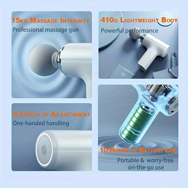 Small Portable Rechargeable Handheld Massage Gun, High Intensity Vibration and Knocking to Relax Deep Muscles, with 4 Massage Heads, Multi-speed Adjustable, Suitable for Men and Women, for Whole Body