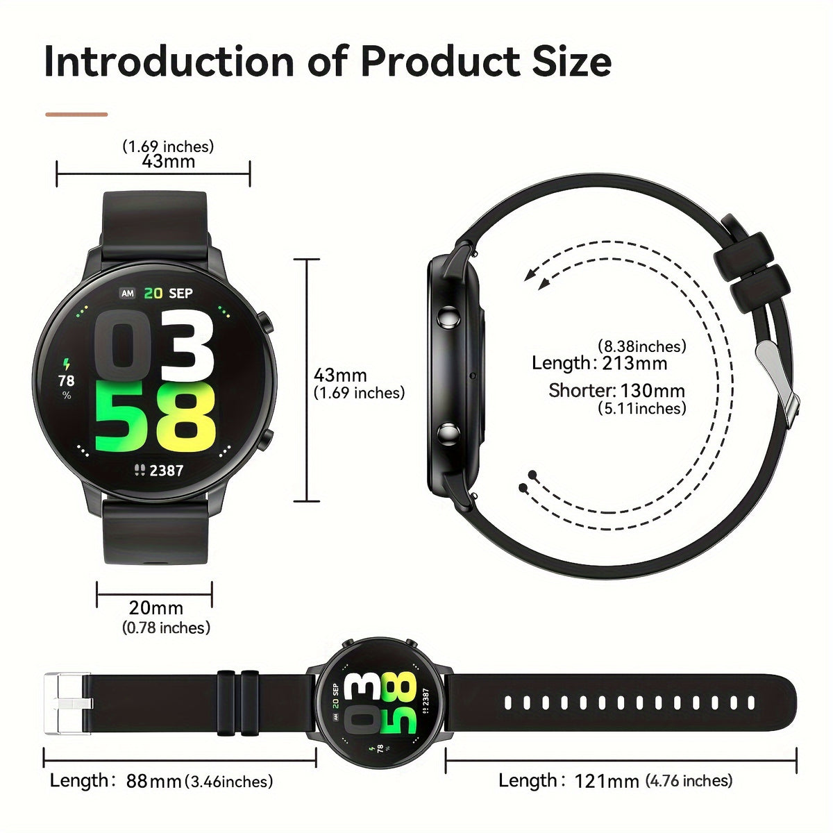 Smart Watch Fitness Tracker for Android Ios Mobile Phones, Sports Running Digital Watch with Sedentary Reminders, Music Control, Circular Touch Screen Smart Watch, Gift for Men Women