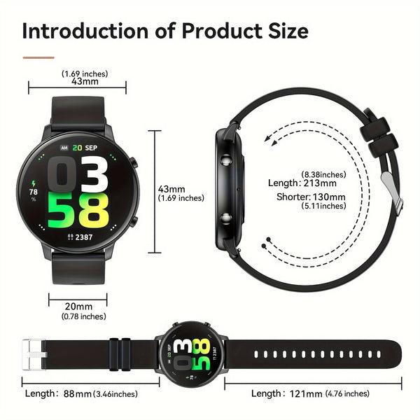 Smart Watch Fitness Tracker for Android Ios Mobile Phones, Sports Running Digital Watch with Sedentary Reminders, Music Control, Circular Touch Screen Smart Watch, Gift for Men Women