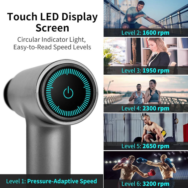 Massage Gun deep Tissue, 6 Speeds Powerful Handheld Percussion Muscle Massager Gun with Portable Travel Case for Back, Shoulder, Sore Muscles, Pain Relief for Athletes, Relax, Gifts,  Compact Design, Sturdy Material, Deep Tissue Massager, Fitness