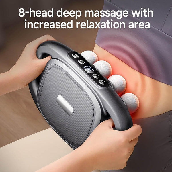 Evasea 8-Head Deep Tissue Massage Gun - Electric Muscle Massager with 16 Kneading Nodes, 9-Speed & 9-Mode Settings, Quiet Portable Device for Back, Legs, Arms, Hands-Free Operation, Type-C Fast Charge (Black) - Ideal Gift