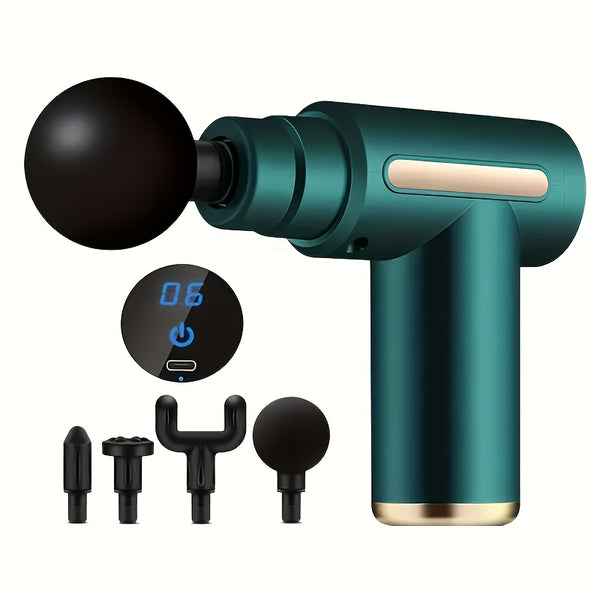 6pcs Portable Gun Set with LED Touchscreen And 4 Interchangeable Heads, USB Rechargeable Deep Tissue Vibration Massager for Sports, Fitness And - Ideal Gift for Men And Women: Lightweight Gun