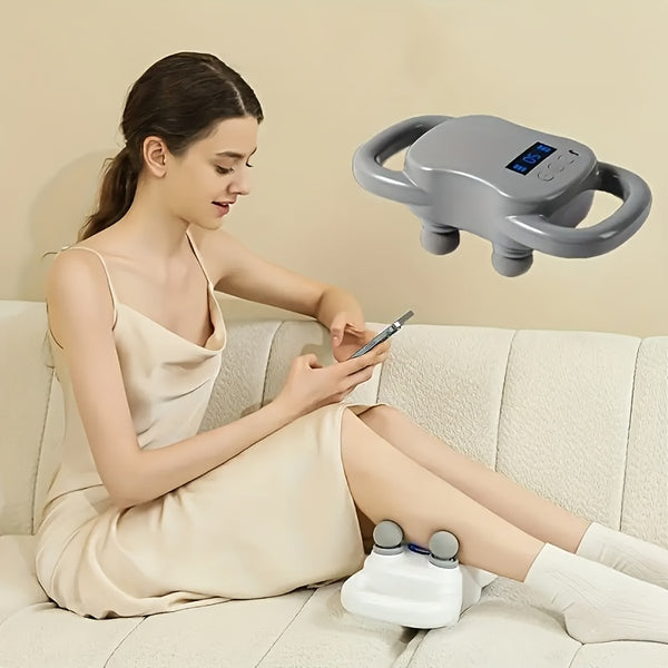 This Handheld Deep Tissue Massager Features a Four-Head Massage Gun with an Ergonomic Design, USB Power Supply, And ABS Material. It Has Adjustable Speeds And Is Suitable for Relaxing Various Body Parts Including The Feet, Legs, Waist, Back, And Neck.