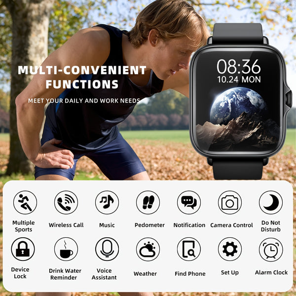 Sports Smart Watch, 1.83'' Full Touch Screen Display with Message, Answer Make Call Smartwatch, Monitoring, Sports Pedometer, Information Alerts, for iPhone Android Phones, Smartbands Fitness Watch for Women Men Friend Gift, Birthday Gift